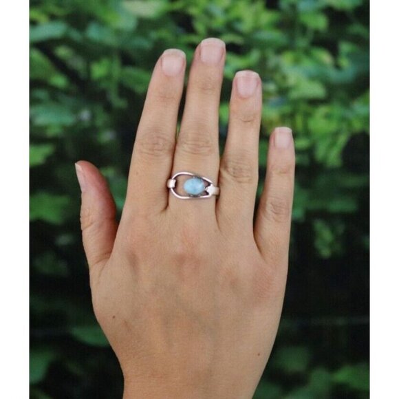 Sterling Silver Vintage Blue Dolphin Stone Larimar Ring Size 10 - Picture 2 of 7